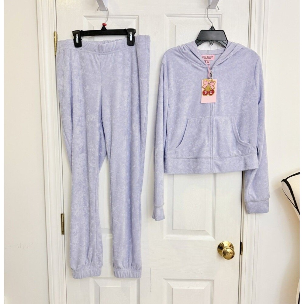 NWT Juicy Couture Terry Cloth Size M Tracksuit Jacket and Joggers LAVENDER HAZE